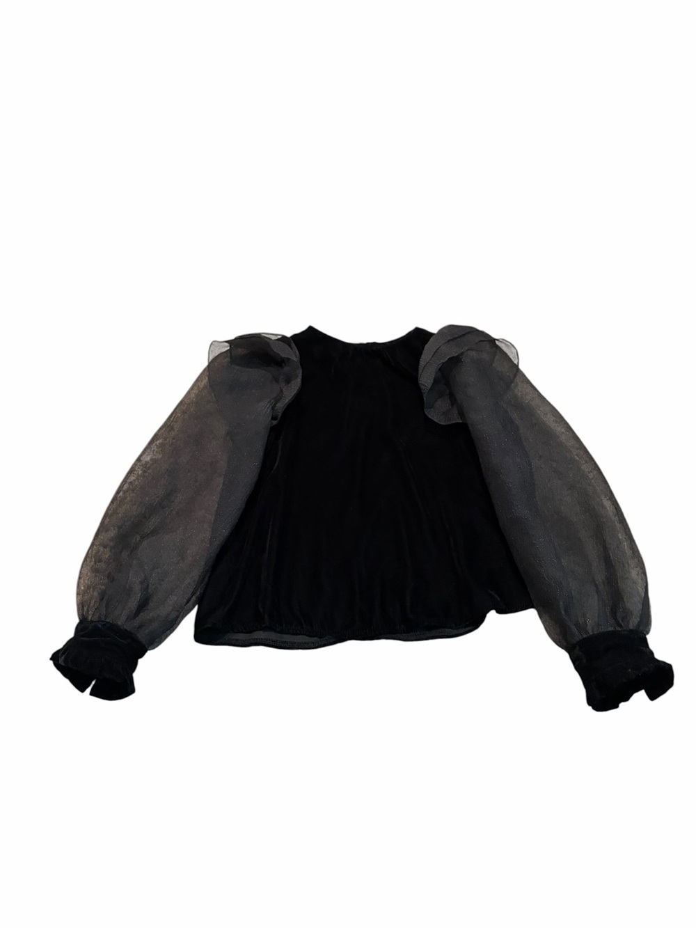 ZARA black velvet blouse with sheer sleeves